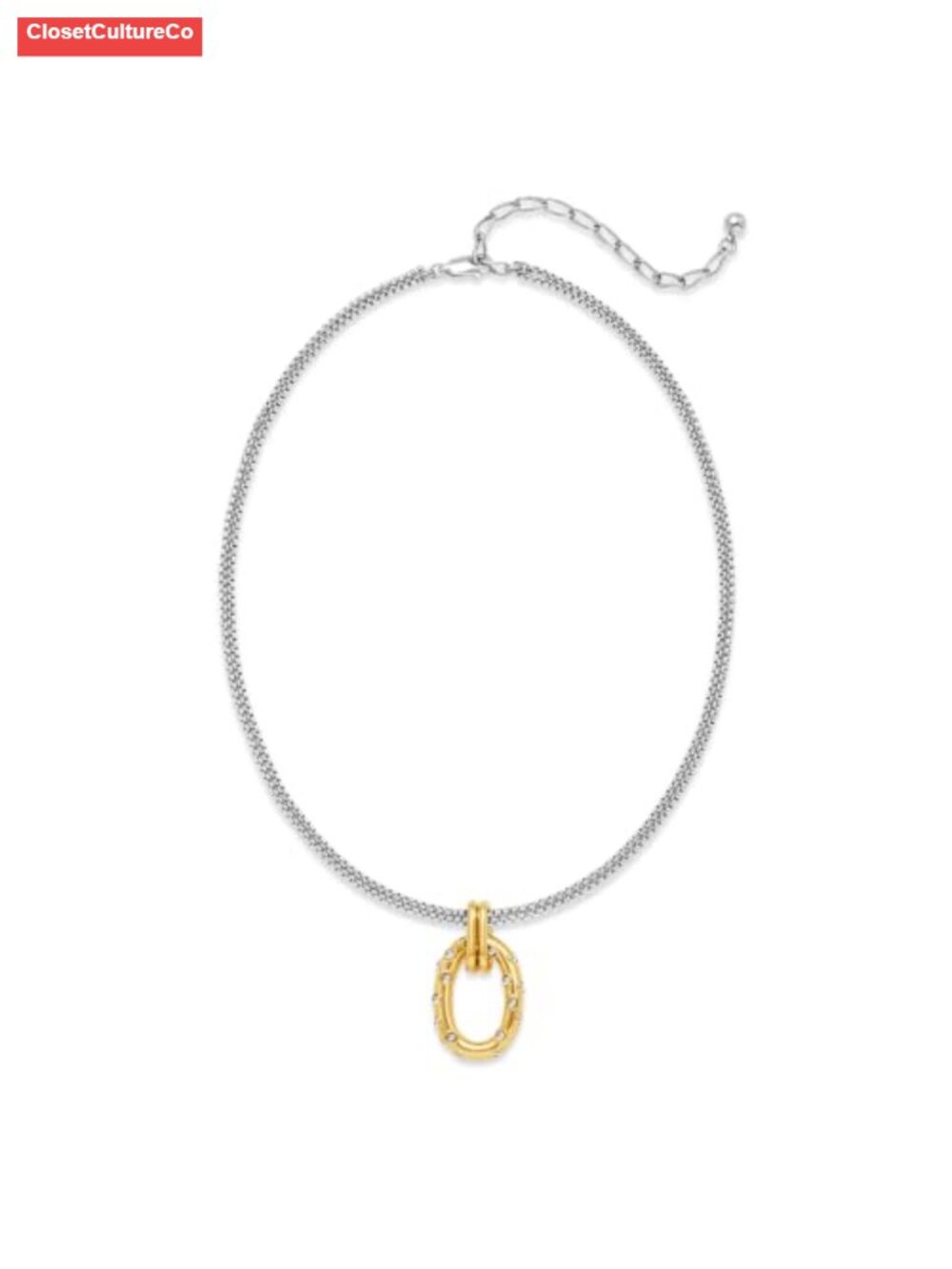 Two-Tone Silver and Gold Necklace with Oval Pendant